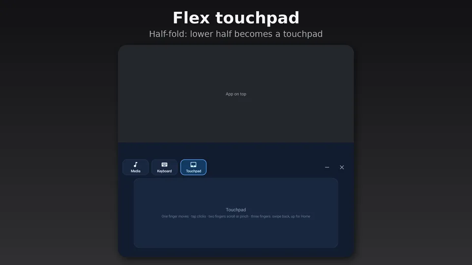 Flex mode, half-folded: the lower half becomes a touchpad